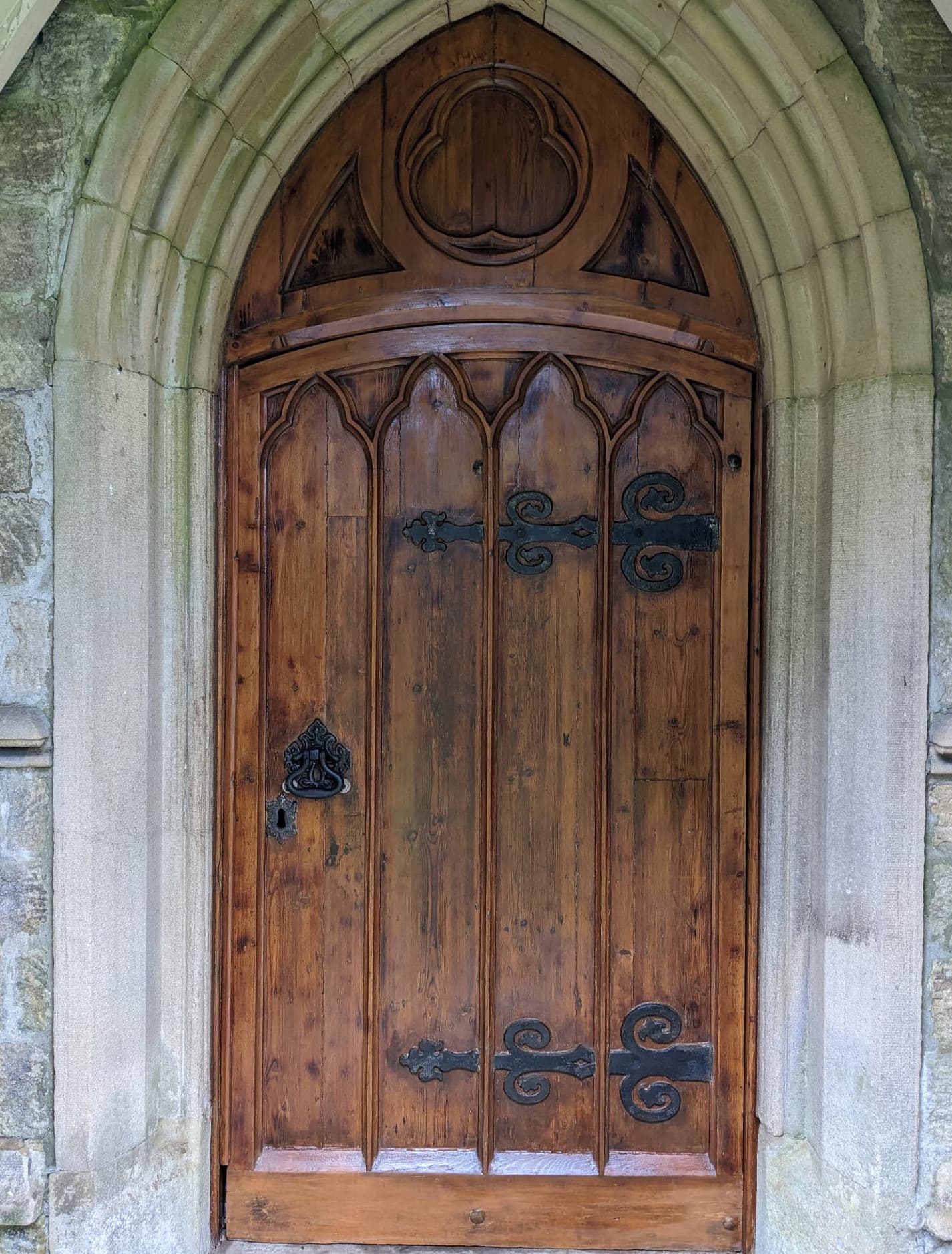Church door after restoration - beautifully revived with rich lustre